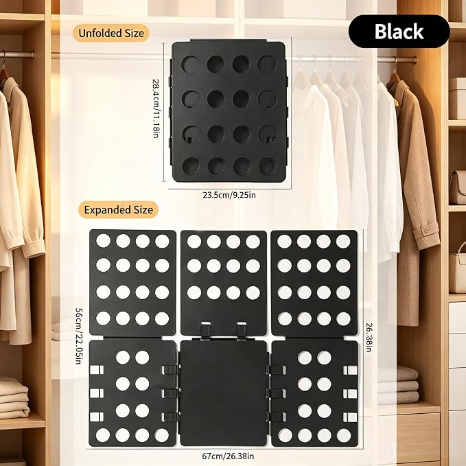 T Shirt Folding Board 26.37"x22.04" Laundry Shirt Folder Board for Adults | Adjustable PP Plastic Clothes Folding Tool with Buckle, Easy Fast Fold Uniform Size Space Saving Durable Laundry Sorter Black