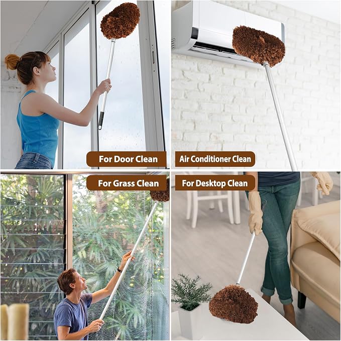 Ceiling Fan Cleaner Duster High Ceiling Extended Fan Blade Cleaner from 13 to 50 Inch Reusable Microfiber Ceiling Fan Duster with Extension Handle for Furniture Bookshelves Wall Door (Brown) | Reusable Microfiber Ceiling Fan Duster with Extension Handl...