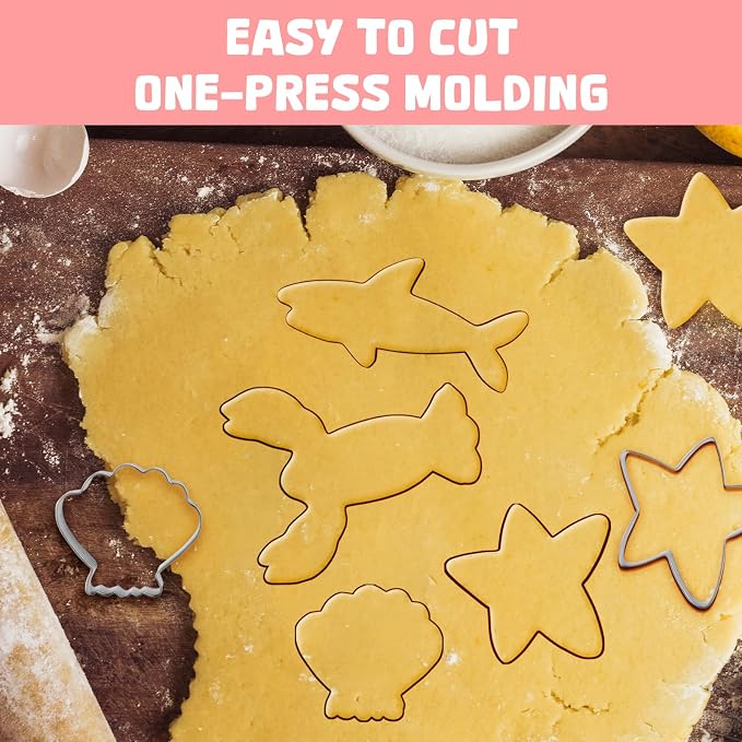 GWHOLE Sea Creature Cookie Cutters Variety Pack, Stainless Steel, 12PCS | Ocean Animal Design, For Kids Birthday Holiday Themed Party, Include Meramid, Fish Shark, Seashell, 1.6-4.3 Inch