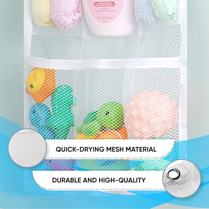 Handy Laundry Shower Curtain Bathroom Organizer -9 Pockets- Perfect for Organizing Home Bath, Your Toiletries and kid's Toys in Nine Durable Deep Mesh Pockets. Hang on Existing Shower Curtain Rings.