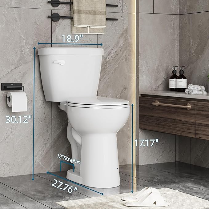 Two Piece Toilet with ADA Height, Elongated Ceramic Bowl and Locking PP Lid - Side Push Handle, CUPC Certified, Water Efficient 1.28 GPF, Modern Design