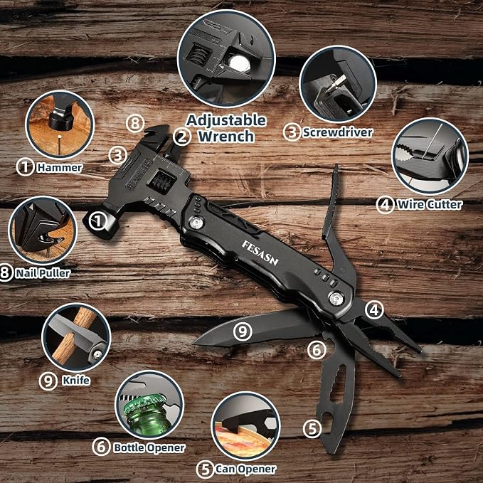 Adjustable Wrench Multitool Hammer, 16 in 1 | Pocket Multi Tool Pliers, Stainless Steel, Survival Camping Multi Tool, Home DIY & Everyday Use