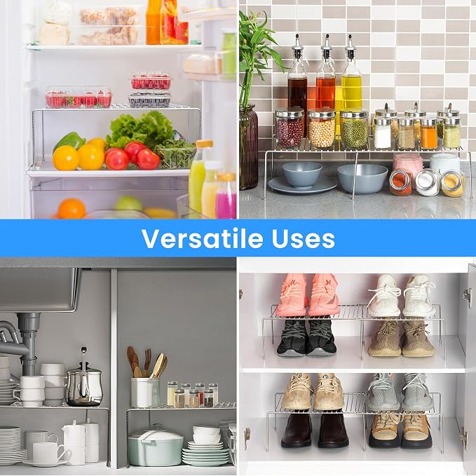Tomorotec Space-Saving Stainless Steel Storage Rack, 12.8-22.8 in, Silver, Easy to Install, Versatile Design | Adjustable from 12.8 to 22.8 Inches Rustproof with Anti-Slip Feet for Pantry Bathroom Closet and Countertop Organization