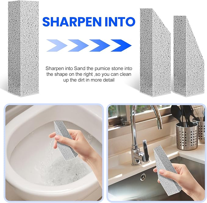 6 Pack Pumice Stone Toilet Bowl Cleaner, Pumice Stone for Cleaning | Scouring Stick Removes Hard Water Ring & Rust Stain, Easy to Shape Powerfully Cleans Toilets, Ceramic, Grill, Tub, Pool, Sink
