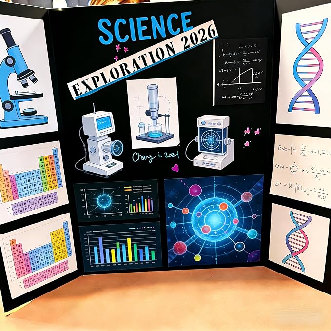 AKONEGE 3PCS Black Trifold Poster Board 21"x14" for Display & Presentation | Mini, Corrugated Cardboard, Display Board, Presentation Board, Ideal for School Project, Science Fair, Business Exhibition