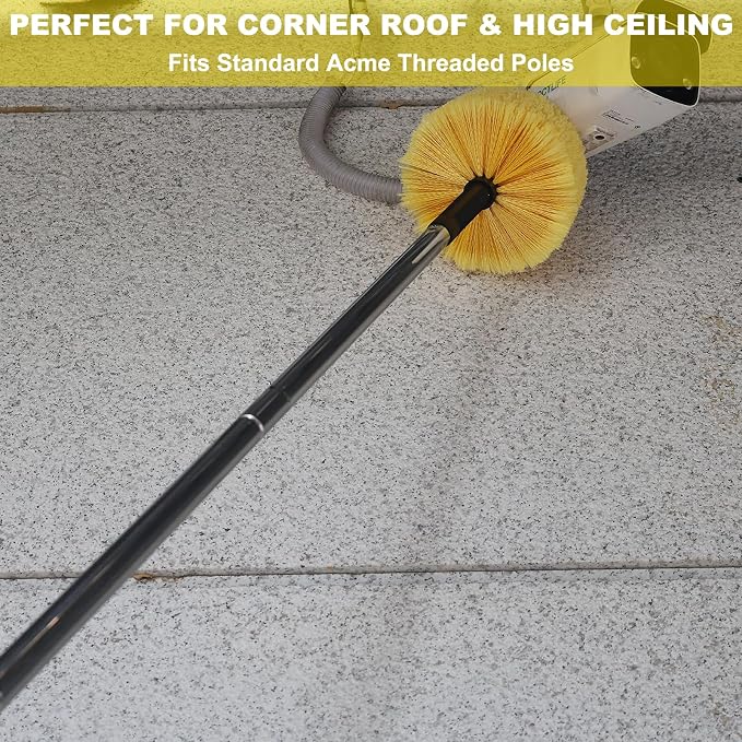 Twist-On Cobweb Duster Head Brush - Efficient Indoor & Outdoor Spider Web Cleaning Solution - Fits Standard Acme Threaded Poles - Duster Brush Head Only - Yellow (4)