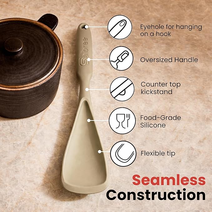 Silicone Spoon Spatula for Cooking - Multifunction Scoop Spatula Spoonula - Heat Resistant Cooking Spoon for Nonstick Cookware - Large Silicone Kitchen Spoon - Seamless Design (Khaki,1pc)