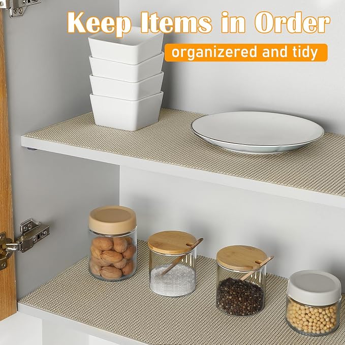 Songrey Non-Slip Shelf Cabinet and Drawer Liner, 20IN x 20FT, Beige | No Adhesive Residue, Strong Grip, Thick PVC Mat, for Kitchen Shelves, Bathroom Drawers, Home Essentials, Snip to Fit