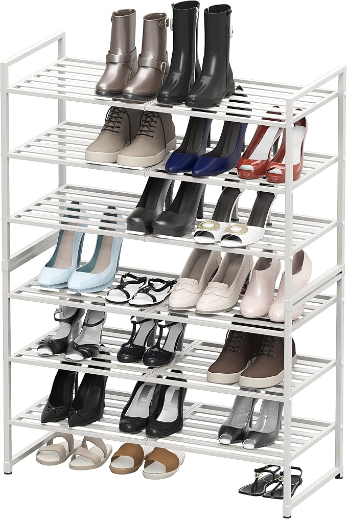 Simple Houseware 3-Tier Stackable Metal Panel Shoe Rack, White | 9 Pairs of Shoes Storage Organizer for Closet, Entryway, Garage & Corridor
