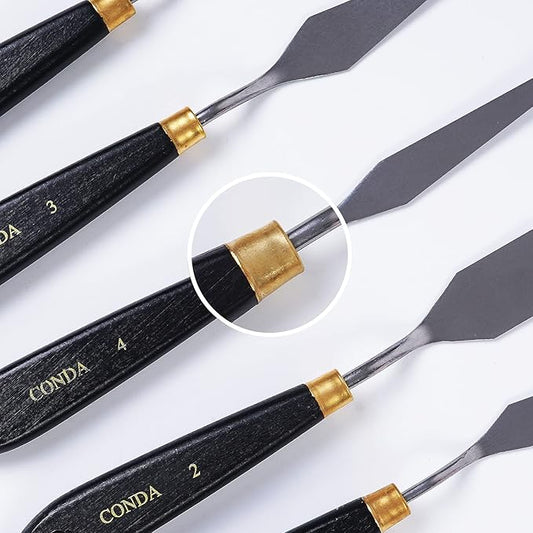 conda Palette Knife Painting Stainless Steel Spatula Palette Knife Oil Paint Metal Knives Wood Handle (Black 5 Piece)