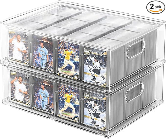 Trading Card Storage Box – Clear Large Card Organizer Holds 6400 Cards with Foam Inserts Blocks – Display Case for TCG, MTG & Sports Cards(2-Pack)
