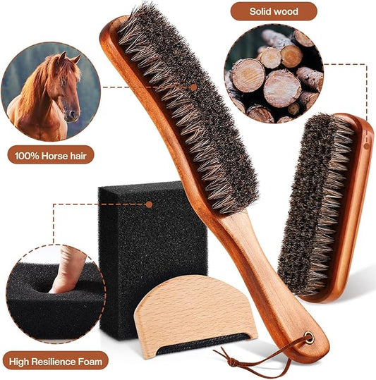 4 Pcs Horsehair Felt Hat Brush Kit with Cleaning Sponge Cowboy Clean Hat Wood Fedora Hat Cleaning Set Baseball Cap Lint Brush Remove Dust for Hair Furniture Suits Clothes(Style D)