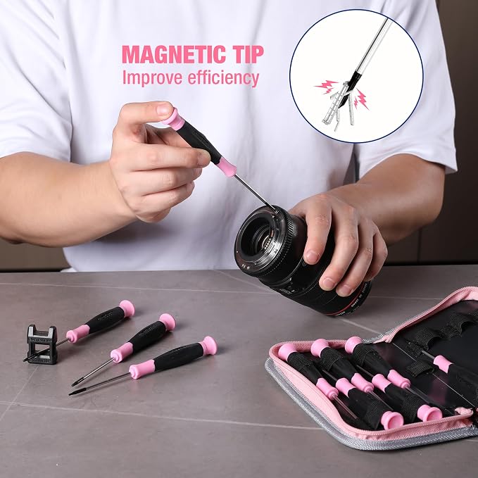 WORKPRO 10-Piece Precision Screwdriver Set with Pink Pouch- Pink Ribbon | Small Screwdriver Repair Kit with Phillips, Slotted, Torx Star, Magnetic Tip for Eyeglass, Watch, Computer, Laptop and Phone
