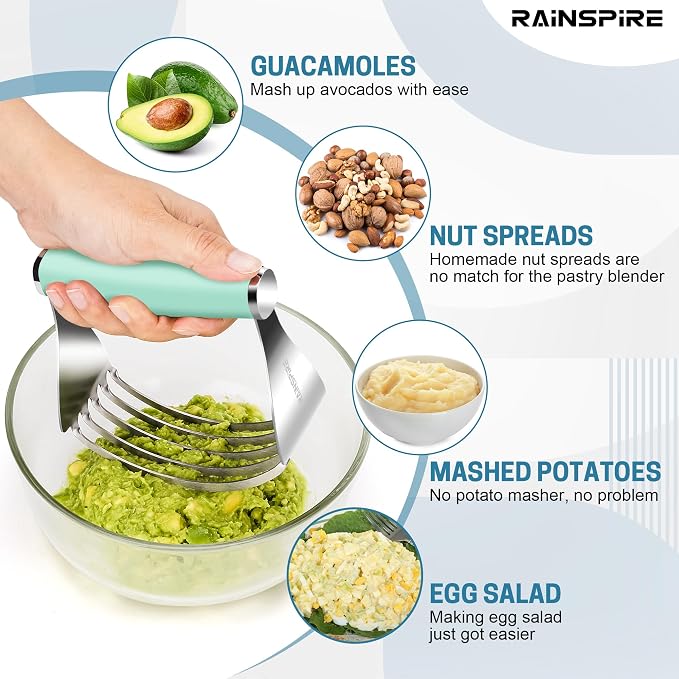 Rainspire XL Pastry Cutter For Baking, Heavy Duty Pastry Blender Stainless Steel, Thick Sharp Blades Dough Blender, Dough Cutter Butter Cutter Pastry for Easy Mixing, Dishwasher Safe (Mint Green)
