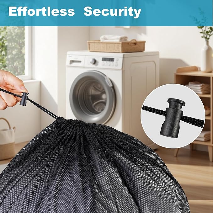 3 Pack Large Mesh Laundry Bag, 24 x 36 Inch Mesh Wash Bag with Drawstring Closure, Delicates Bag for Washing Machine - Perfect for College Dorms, Travel, Laundromats, Apartments (Black)