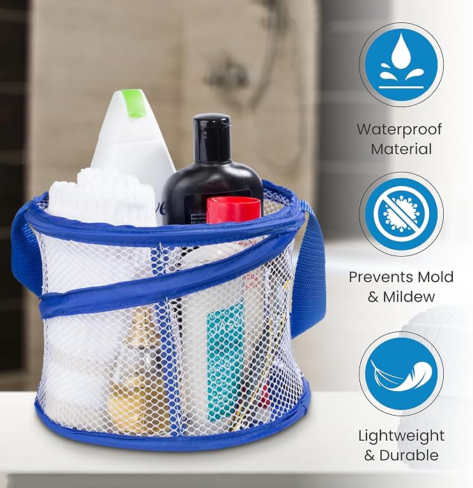 Handy Laundry Foldable Shower Caddy - Collapsible, Portable, Drainage Hole, Carry Handle, Large Compartments. Great Organizer for Camp, Travel, Gym, and Dorm (Blue) (Pack of 2)