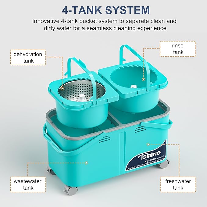 Easy-Use Spin Mop for Cleaner, Controlled Rinsing, Clean & Dirty Water Separation Mop Bucket for Pet & Family Homes,360° Swivel Wheels, Safe for Hardwood & Tile, Adjustable Handle,1 Reusable Mop Heads
