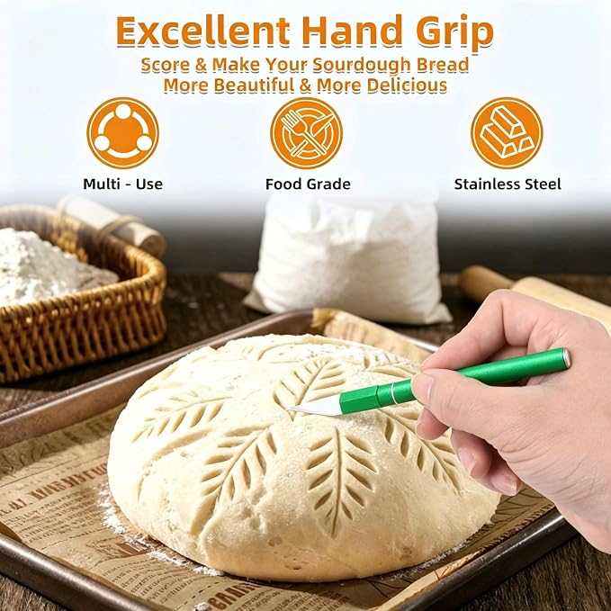 Upgraded Bread Lame with 10 Blades - Professional sourdough Scoring Tool for bread scoring tool Safety Cover & Ergonomic Handle - Premium Bread Scoring Knife for Artisan Bread Making (1, Green)
