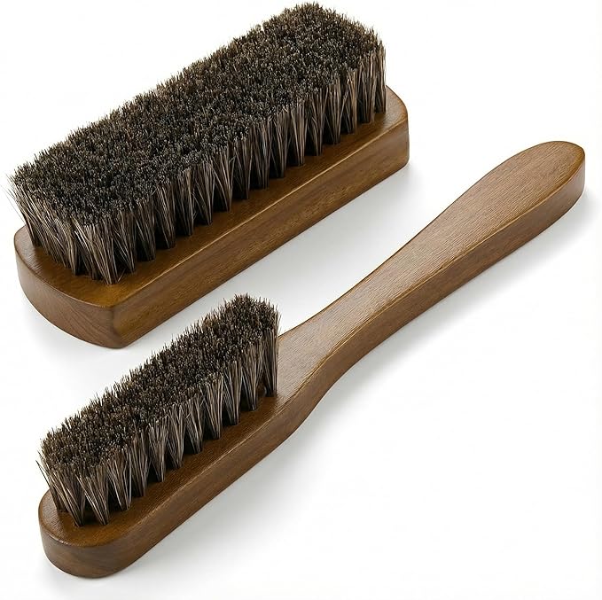 TAKAVU Leather & Upholstery Cleaning Brush Set with Compact Wood Handle | Car Detailing Brush for Alcantara, Leather Seats, Suede, Car Interior, Sofa & Convertible Tops