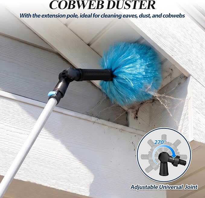 COVERONICS 20FT High Duster Cleaning Tools with 3-12FT Extension Poles | Reusable Fan Duster Cleaning Kits with Ceiling Fan Cleaner Duster, Window Squeegee, Microfiber Feather Duster & Cobweb Duster
