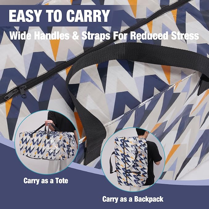 WORKPRO 6 Pack Extra Large Moving Bags with Backpack Straps & Handles | Heavy Duty Moving Storage Bags, W - Alphabet Printing, Double Zippers for Moving, Dorm, Closet Storage & Travel
