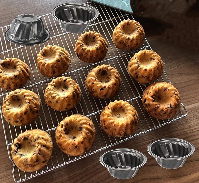 Frcctre 10 Pack 4 Inch Nonstick Mini Flan Molds Pan Carbon Steel Cake Pan | Reusable Metal Baking Molds Baking Pan for Cupcake, Muffin, Brownie, Bavarois