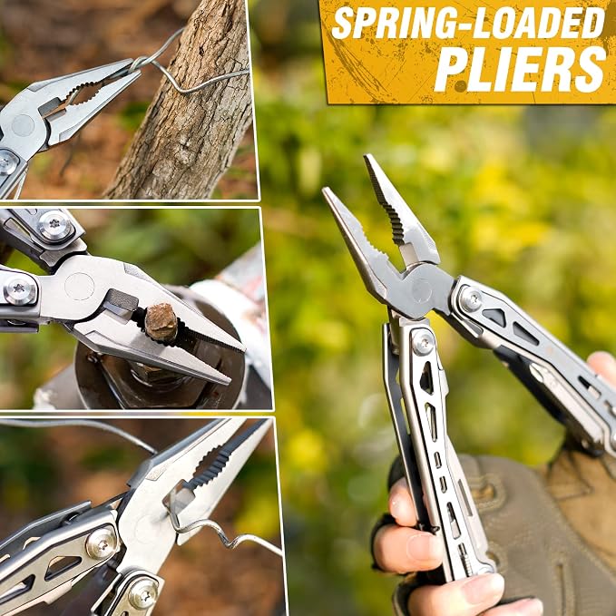 BIBURY Multitools BI2043, 17-in-1 Portable Multitool Foldable Spring-Loaded Pliers with Scissors, Can Opener & Screwdriver, Safety Locking EDC Tools for Camping Outdoor Activities Home Repair (Black)