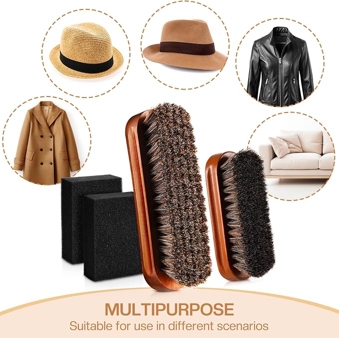 4 Pcs Horsehair Felt Hat Brush Kit with Cleaning Sponge Cowboy Clean Hat Wood Fedora Hat Cleaning Set Baseball Cap Lint Brush Remove Dust for Hair Furniture Suits Clothes(Style F)