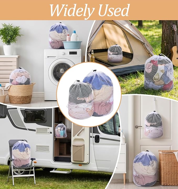 2 Pack Small Mesh Laundry Bags, Reusable Laundry Net with Drawstring for Machine Washable Net Laundry Bag for Travel, College Dorm