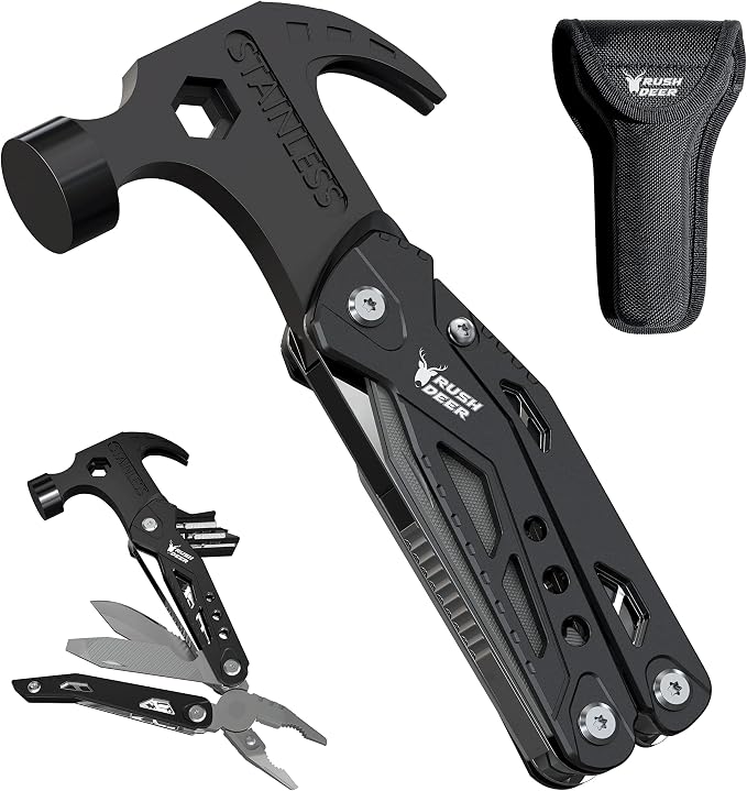 RUSH DEER 14-in-1 Multitool, Valentines Day Gifts for Men Dad Gifts, Mini Hammer Multitool, Small Hammer Tool, Survival Gear and Supplies, Christmas Gift for Boy Husbands