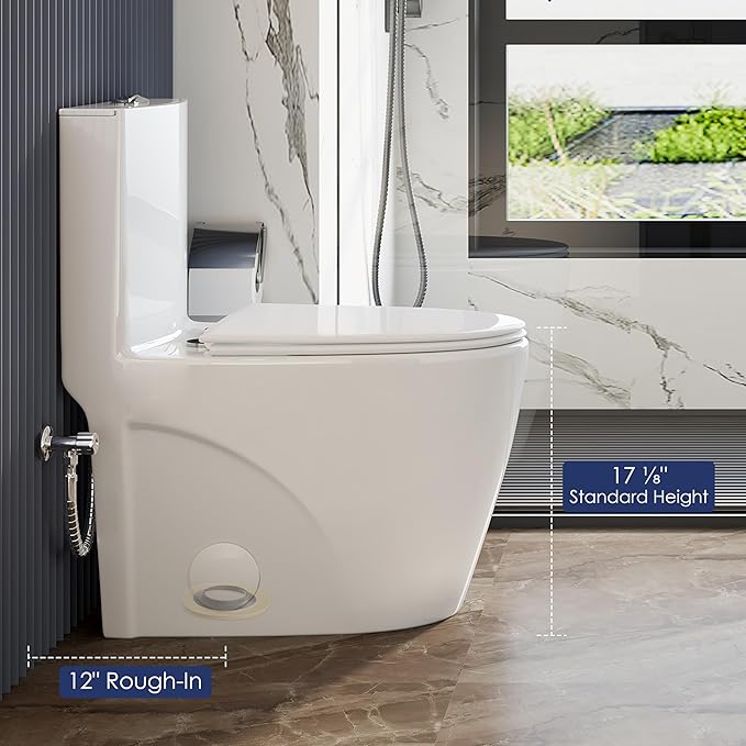 Eridanus Elongated One Piece Toilet with Powerful Siphon Dual Flush 1.1/1.6 GPF, 12" Rough-In Modern Bathroom Toilets with Comfort Soft Closing Seat Height 17", ADA Compliant Bowl, White