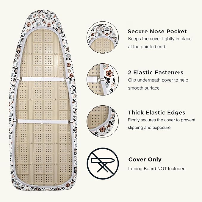 UniSimp Ironing Board Cover and Pad 18"x49" Extra Thick Natural Cotton,Scorch and Stain Resistant Iron Board Cover,Wide Ironing Board Cover with Fasteners Heavy Duty Heatproof Elastic Edge Floral