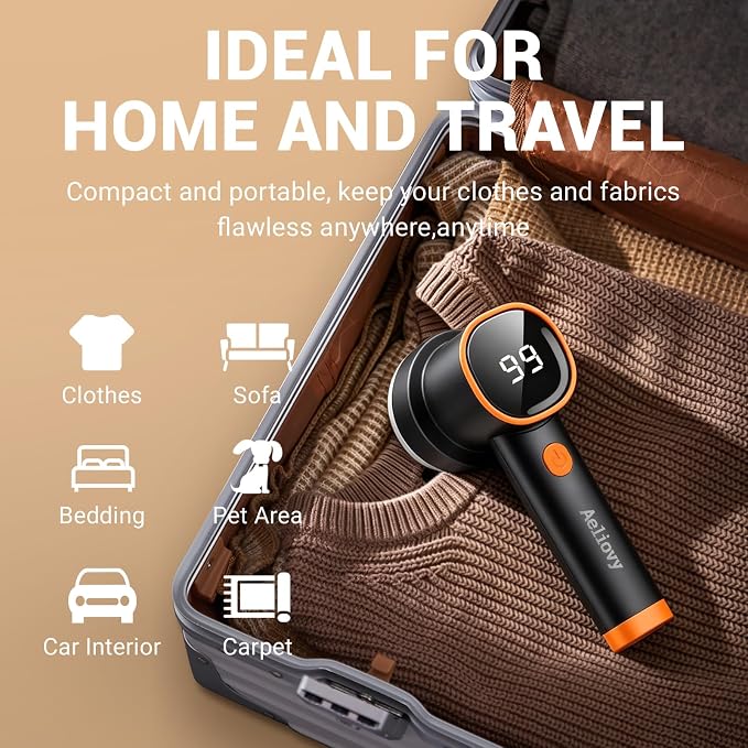 Fabric Shaver, 3 in 1 Lint Remover with Hair Remover Brush & Lint Rollers, Digital Led Display, 3 Speeds with Replaceable Blades, Remove Pilling for Clothes, Furniture, Sweater, Couch, Blanket, Pet