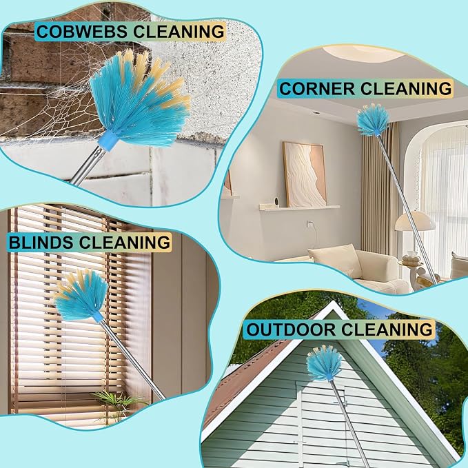 Cobweb Duster with Extension Pole，Adjustable 57" Spider Web Brush with Pole | Medium Stiff Bristles Cobweb Duster Head ，for High Ceilings, Suitable for Ceilings, Walls, Indoor Outdoor Environments