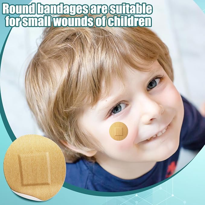 Funtery 100 Adhesive Spot Bandage 4 Sizes Round Flexible Fabric Adhesive Round Tan Non Latex Bandage for Wound Care and Hides Skin Spots Ideal for Small Incisions