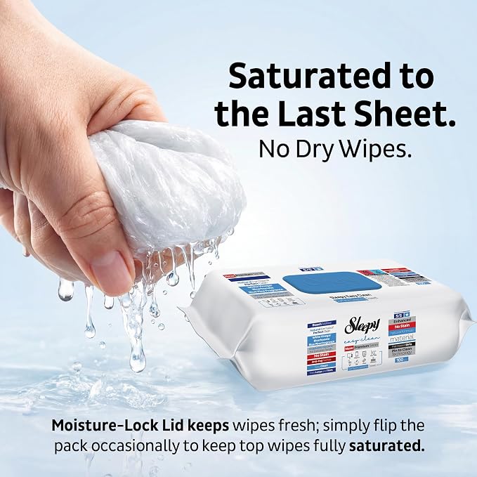 Sleepy Easy Clean XL Heavy Duty Cleaning Wipes (300 Count) – Chlorine-Free Bleach & Vinegar Formula – Large 8"x8" Multi Surface Scrubbing Wipes for Bathroom, Grout, Tile, Glass, Carpet Spots & Stain