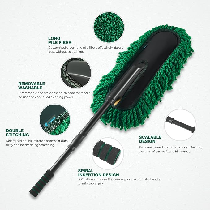FLORICH Microfiber Car Duster Kit, Large Extendable Car Duster Exterior Scratch Free, Durable Car Brush Interior for Cars RV Truck