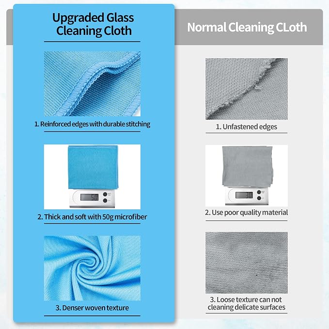 Microfiber Glass Cleaning Cloth - 10 Pack Polishing Cloths, 16" x 14" Window Cleaning Towel, Streak Free, Lint Free, Great for All Delicate Surface, Glasses, Stainless Steel, Windshield.