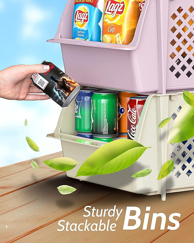 Skywin Stackable Storage Bins Open Front for Pantry Storage, 4 Pack - Multi | Sturdy Plastic, Easy Stacking, Open Front Access, Ventilated Sides, Vertical & Space Saving Pantry Organizers and Storage Bin