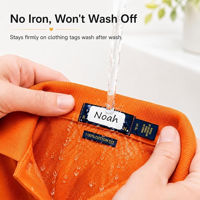 All Purpose No-Iron Kids Clothing Labels, 80-Pack | Self-Stick Write-On Fabric Labels for Camp, School, Daycare, Nursing Care, Toys, Organizing, Washer & Dryer Safe