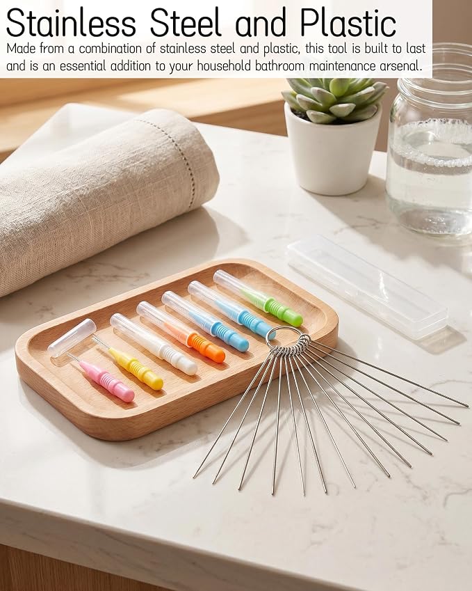 16 Pieces Shower Head Cleaner Tool - Anti-Clogging Cleaning Brush | for Unclogging Small Holes in Showerheads, Multi-Size Unclogging Needles, Household Bathroom Maintenance