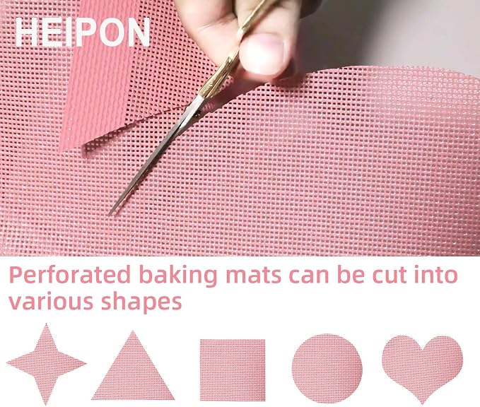 Pink Perforated Baking Mat,Cuttable Baking Mat,15.7"Lx11.8"W"W,Silicone Baking Mat,Non-Stick,Breathable Mat,Reusable(Pink,2pcs)