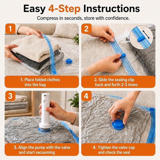 18 Pack Vacuum Bags for Travel with Rechargeable Air Pump, Carry-On Compression Bags for Luggage and Suitcase, Space Saver Storage for Clothing and Travel Organization