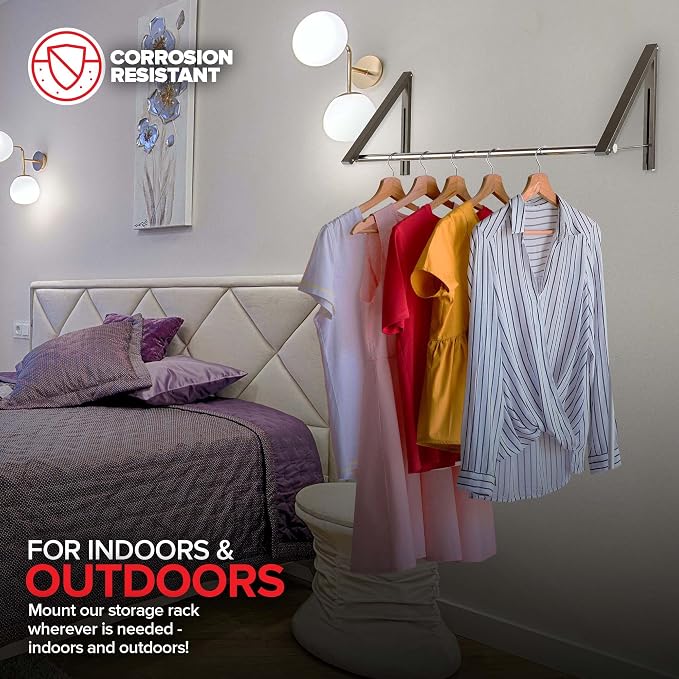 Double Foldable Clothing Rack w/ Extension Rod, Wall-Mounted Retractable Clothes Hanger for Laundry Dryer Room, Hanging Drying Rod, Small Collapsible Folding Garment Racks, Dorm Accessories (Gray)