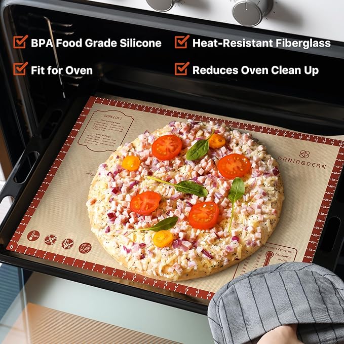 DANIA & DEAN Silicone Baking Mat, 28x20 Large Pastry Mat with Measurements | 2026 Upgraded Extra Thick Non-Slip Reusable Counter Mat for Sourdough Bread Pie Crust Pizza Dough Rolling Kneading
