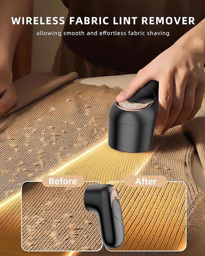 Fabric Shaver Lint Remover for Clothes, Portable Sweater Defuzzer | Rechargeable with LED Display, 3 Speeds, 2 Extra 6-Blade Heads, Removes Lint, Fuzz Fabric Pills from Clothing and Fabrics