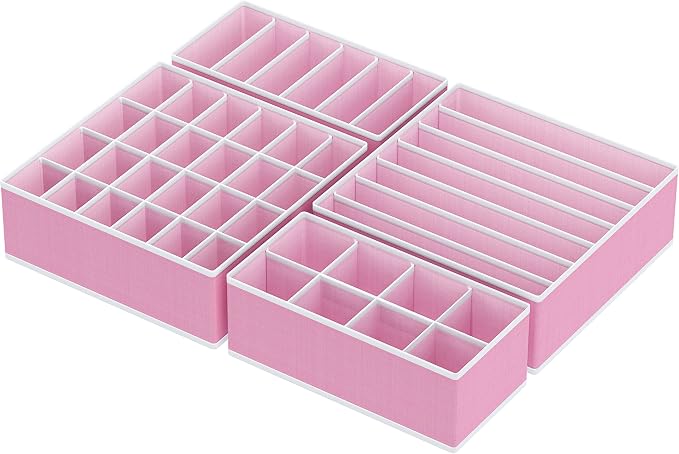 Simple Houseware 4-Pack Drawer Organizer Set for Underwear/Socks/Bra, Pink | Closet Dividers for Underwear, Socks, Bras, Scarves, Ties - Foldable Non-Woven Storage Boxes