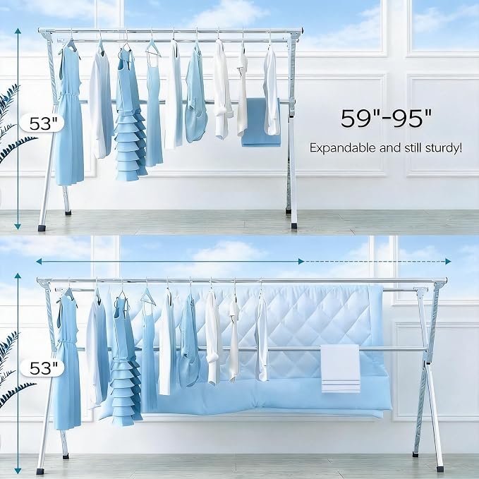 Clothes Drying Rack Folding Indoor Outdoor, Foldable Portable Laundry Drying Rack, Heavy Duty Laundry Hanger Dryer Rack with 20 Hooks