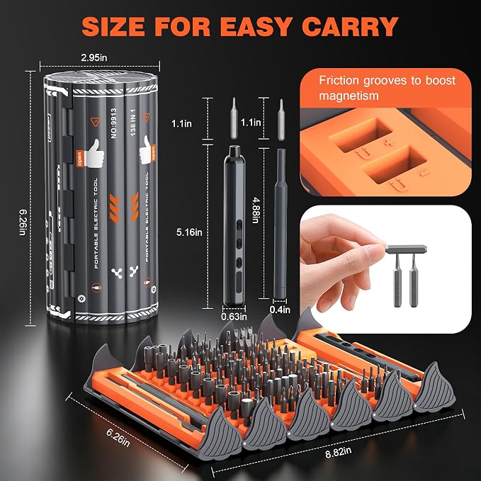 138-IN-1 Electric Screwdriver Set Cordless with 120 Precision Bits | Rechargeable Screw Driver with LED Light Magnetic Storage Home Repair Tool Kit for Electronics, Camera, Watch, PC RC