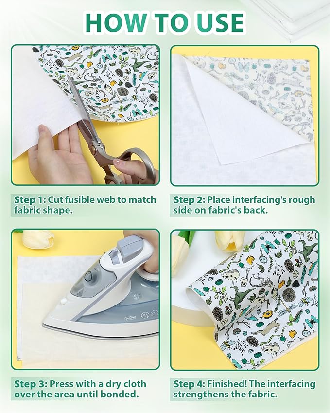 PLANTIONAL Woven Cotton Iron-On Fusible Interfacing: 44 inch X 2 Yards White Lightweight 100% Cotton Single-Sided Interfacing for t-Shirt Blouses Dress Collars DIY Crafts Supplies